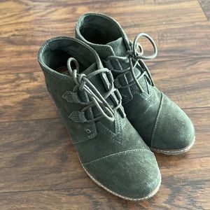 TOMS Dark Olive Wedge Ankle Boots